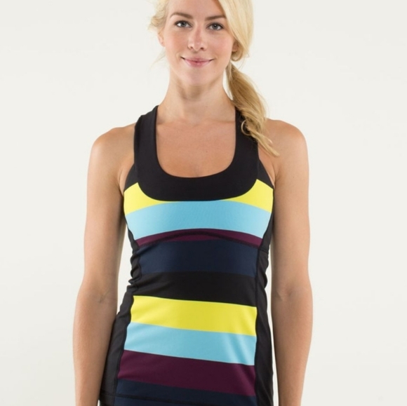 Lululemon Scoop Neck Tank Pow Stripe Split Pea / Black - Picture 2 of 8